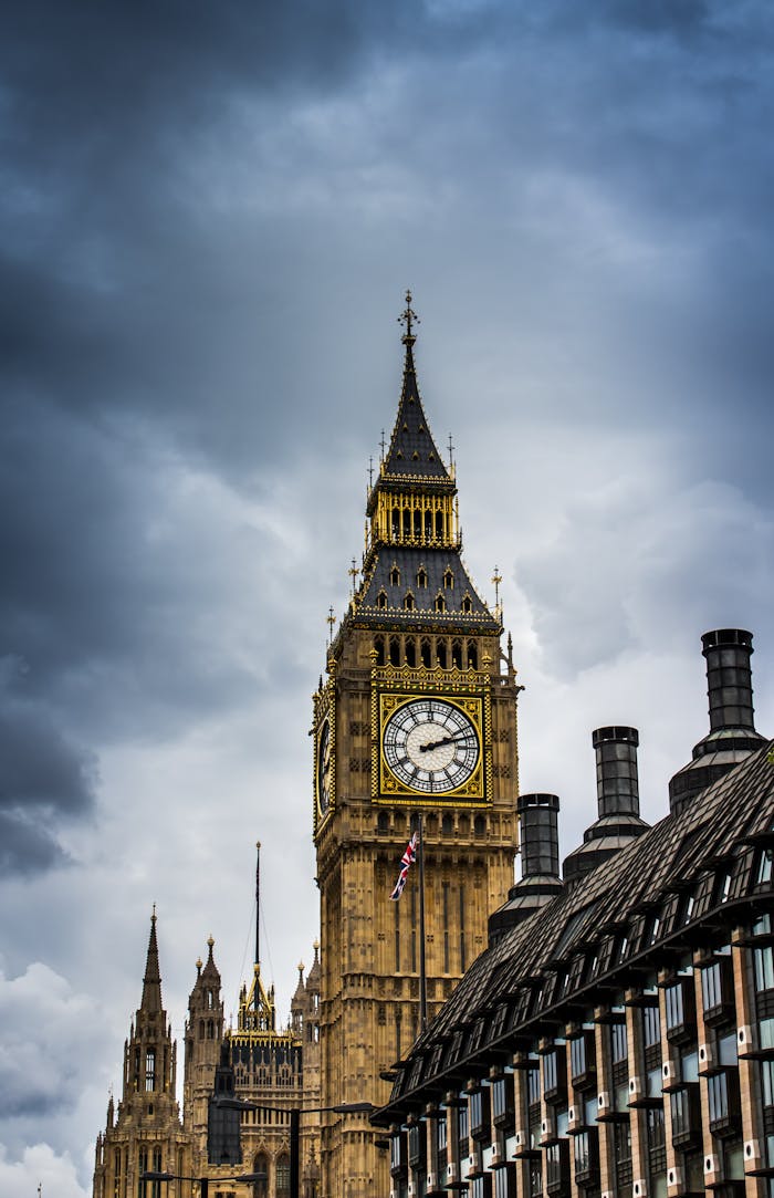 Stunning view of Big Ben in London with dramatic clouds overhead, showcasing iconic architecture.